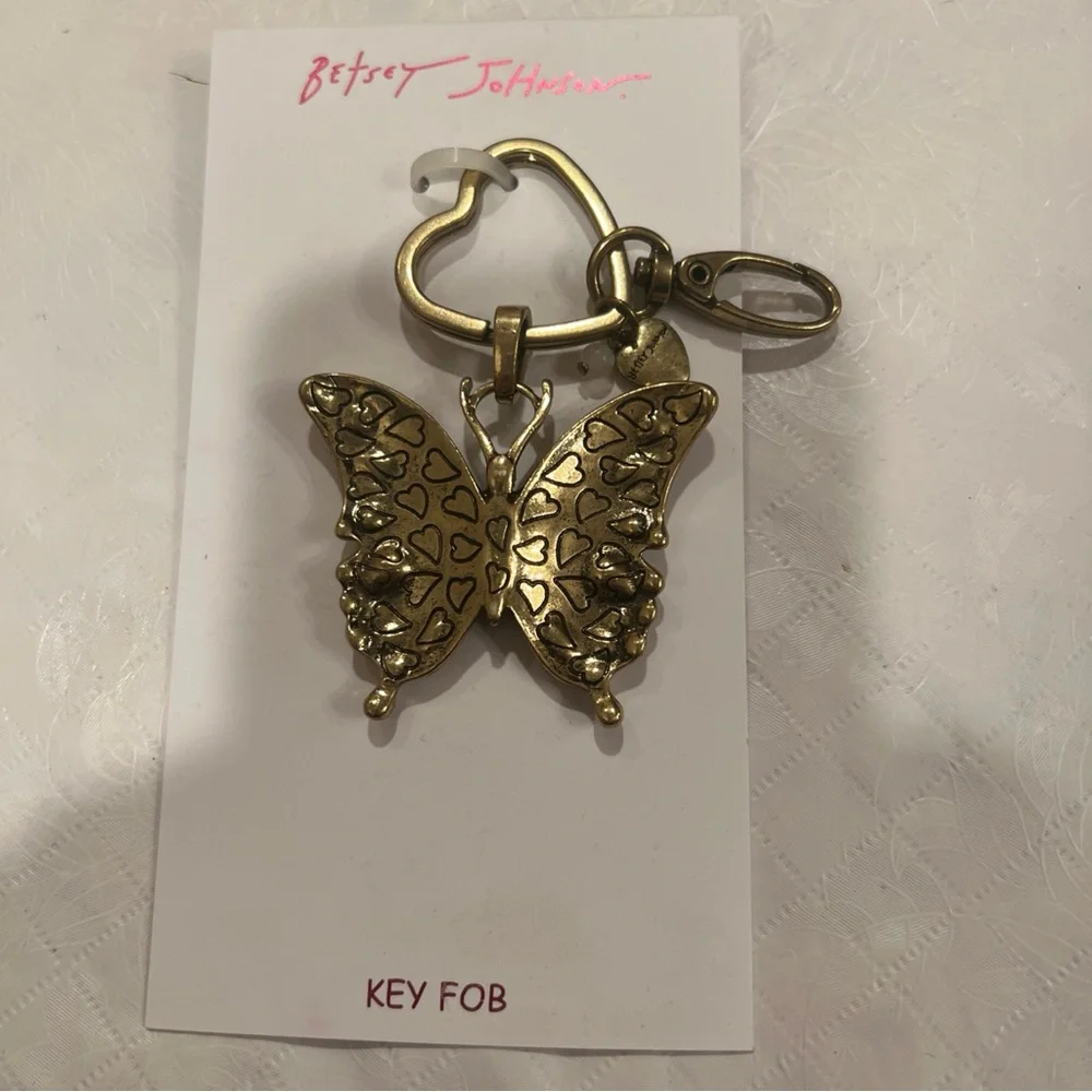 Betsey Johnson Butterfly Bag Charm Crystal Accents NWT Burnished Gold Tone Boho - Picture 8 of 8